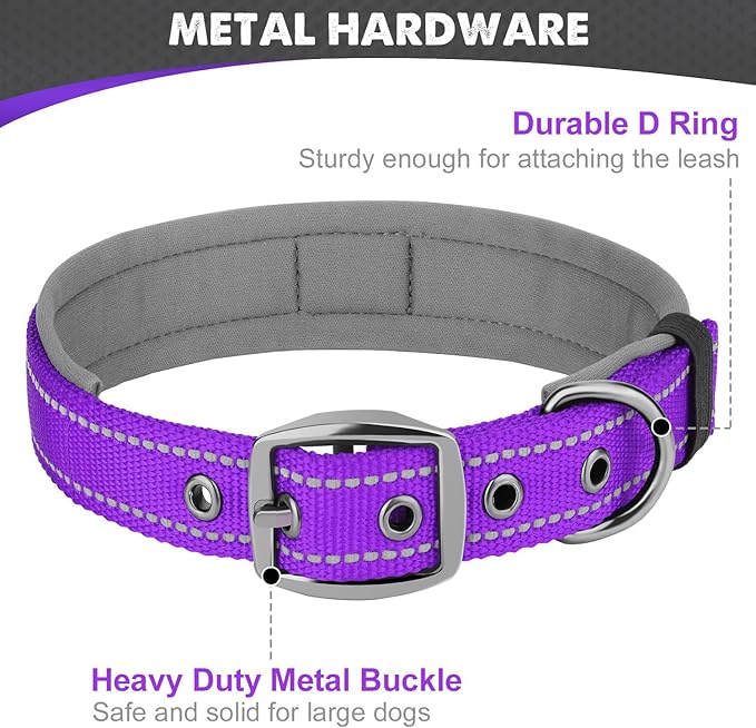 Joytale Dog Collar for Small Dogs, Neoprene Padded and Adjustable, Reflective Wide Heavy Duty Pet Collars with Durable Metal Belt Buckle for Walking, Purple, S