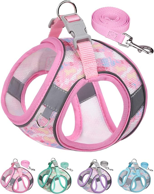 No-Pull Dog Harness - Cat & Puppy Harness Set, Step-In, Pink (L)