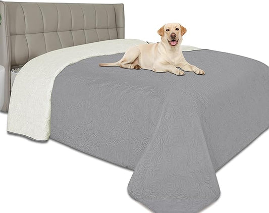 Easy-Going Waterproof Dog Bed Cover Reversible Leak Proof Pet Blanket Replacement Mat for Furniture Washable Couch Cover Sofa Cover for Dogs Cat(68x86 Inch, Light Gray/Ivory)