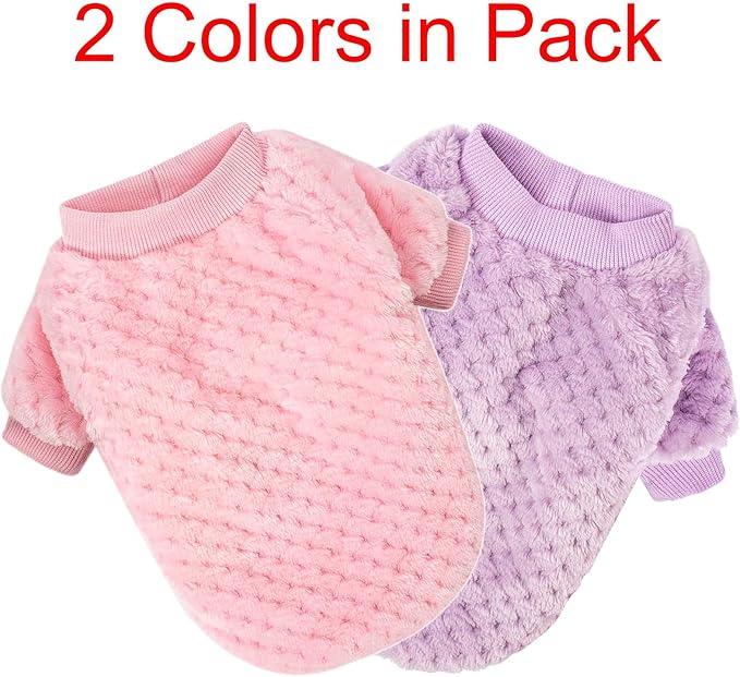 Dog Sweater, 2 Pack Dog Sweaters for Small Medium Dogs or Cat, Warm Soft Flannel Pet Clothes for Dogs Girl or Boy, Dog Shirt Coat Jacket (X-Large, Pink+Purple)