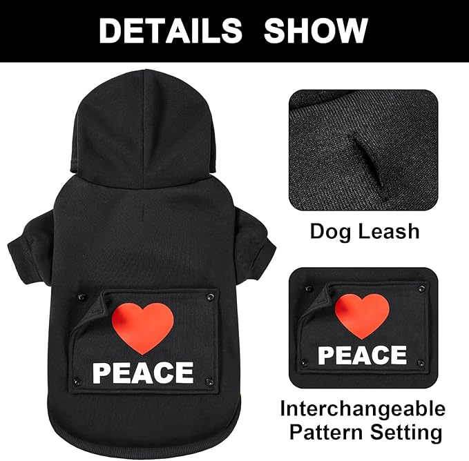 GreenJoy Magic Dog Hoodie With 4 Interchangeable Patterns - Sweater Cold Weather Coat Hooded Sweatshirt for Puppies, Cats, Small Medium Large Dogs (X-Large, Black Letter Print B)