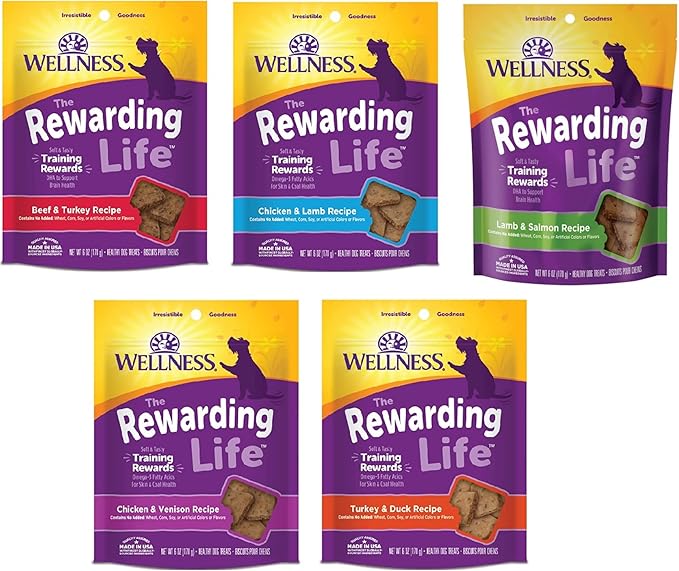 Wellness-Wellbites Natural Grain Free Soft Dog Treats, 5 Flavor (Beef & Turkey, Chicken & Venison, Chicken & Lamb, Turkey & Duck, Lamb & Salmon) 6 oz