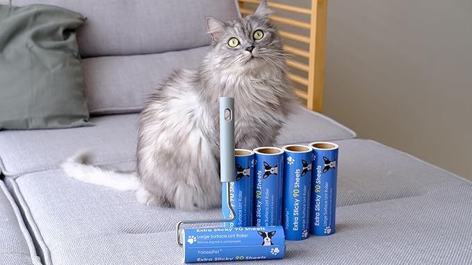 Extreme Sticky Large Surface Lint Roller, 6.3'' Giant Pet Hair Remover Roller for Pet Dog Cat Hair, Clothes&Furniture Cleaning, 90 Sheets (6 Refills)