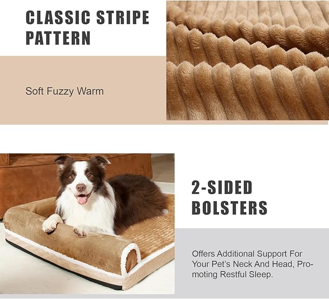 Patas Lague Orthopedic Jumbo Dog Bed for Extra Large Dogs 56''X40'', Waterproof Comfortable L Shaped Jumbo Non-Slip Soft Warm Pet Sofa Sleep Bed mat with Removable Washable Cover, Brown