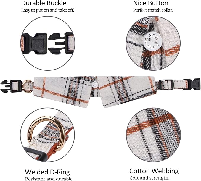 Faleela Cotton Plaid Shirt Style Dog Collar Soft Cute,Boy Dog Collar with Quick-Release Buckle,Adjustable Bow Tie Collar for Small Medium Large Dogs
