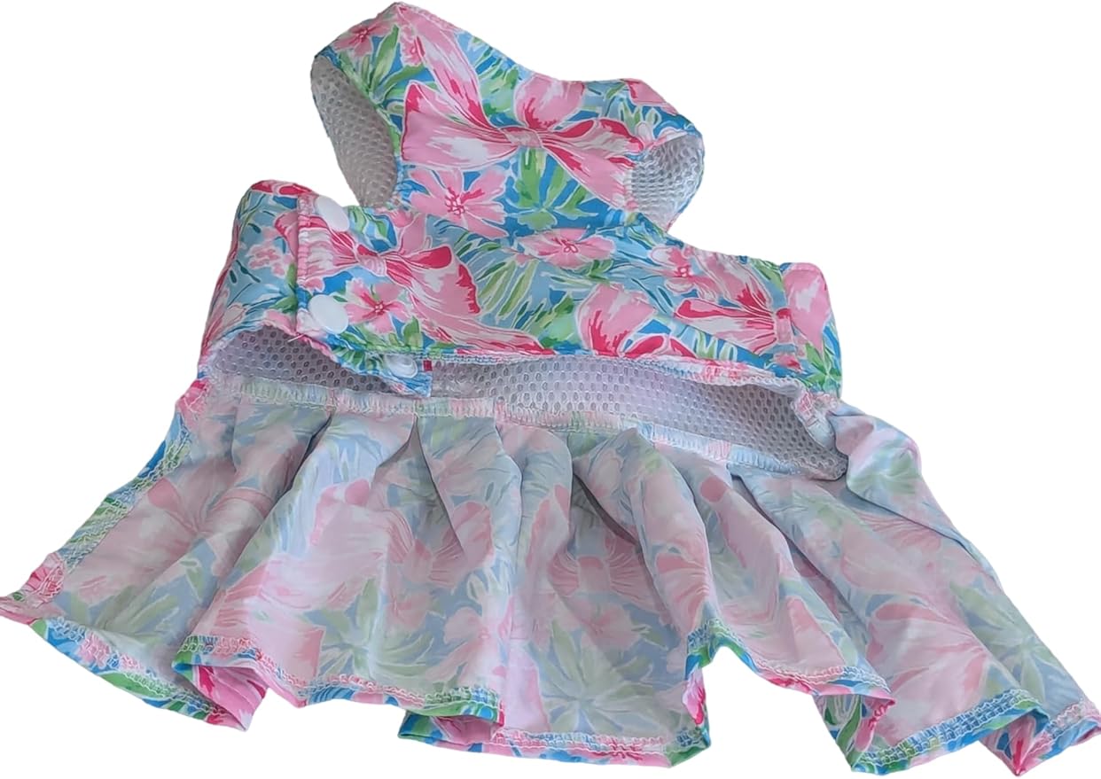 Dog Dress Bow Tie Harness Leash Set Harness Dress for Small Dogs Cute Dog Pet Girl Puppy Summer Clothes for Female Bunny Clothes Yorkie Chihuahua Training Walking (X-Small, LilyPawlitzer)