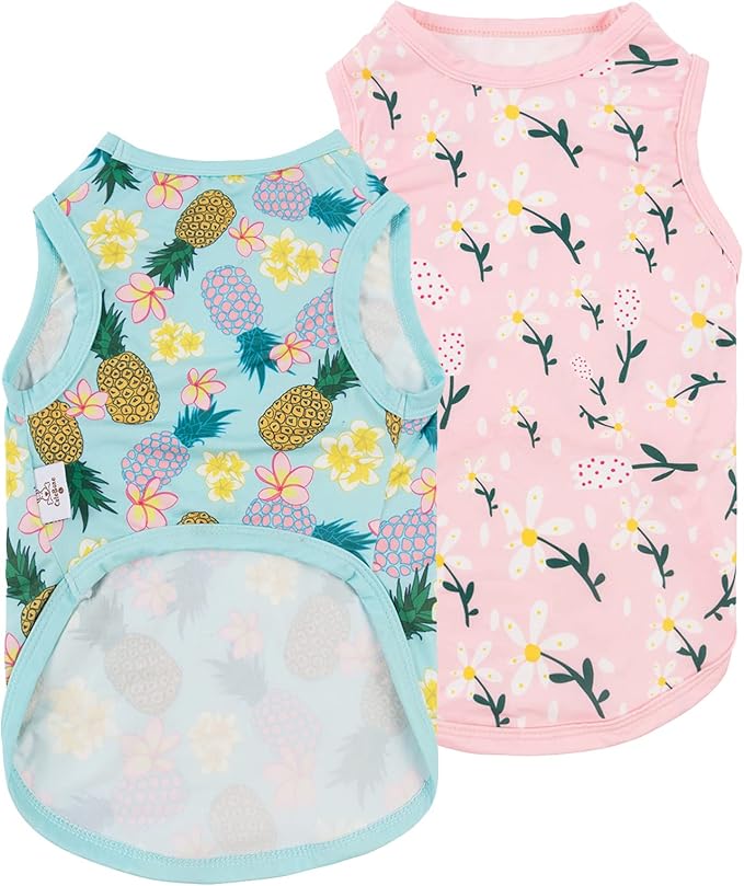 CuteBone Dog Shirts 2-Pack Soft Pet Clothes Breathable Summer Vest for Small Puppy and Stretchy Cat Apparel 2BX06M