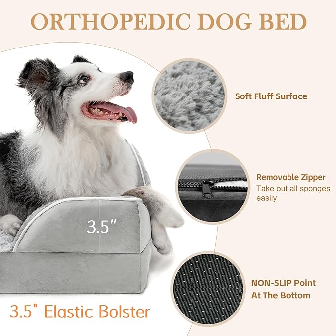 Comfort Expression Small Dog Beds Waterproof Orthopedic Foam Sofa Beds for Small Dogs Comfy Pet Bed with Washable Removable Cover & Non-Slip Bottom(XX-Small,Grey White)