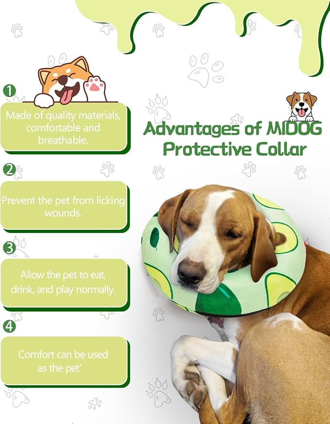 Dog Cone Collar for Small to Large Dogs for After Surgery, Pet Inflatable Neck Donut Collar Soft Protective Recovery Cone for Dogs and Cats - Alternative E Collar Does Not Block Vision - Avocado,L