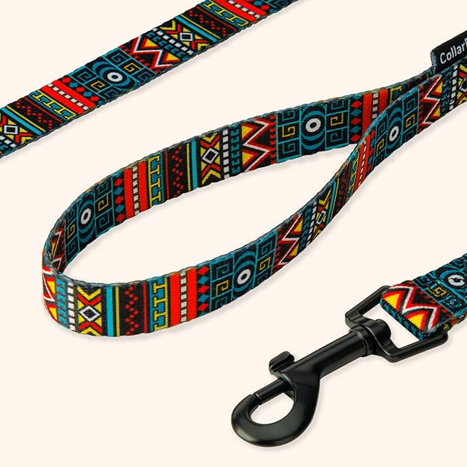 CollarDirect Aztec Dog Leash Nylon Tribal Pattern Cat Pet Leashes for Small Medium Large Dogs Puppy Lead 5 FT Long for Walking (Ethnic Teal, S, New)