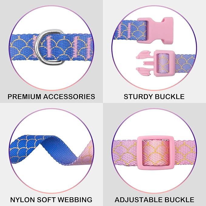 azuza Bowtie Dog Collar Mermaid, Soft & Comfy Dog Collar with Removable Bow Gradient Color Size Adjustable Dog Collars for Large Dogs