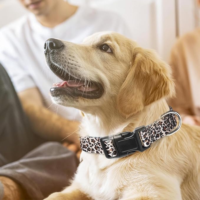 Leopard Dog Collar for Girl Boy Dogs, Adjustable Soft Male & Female Pet Collar for Small Medium Large XL Dogs (Leopard L)