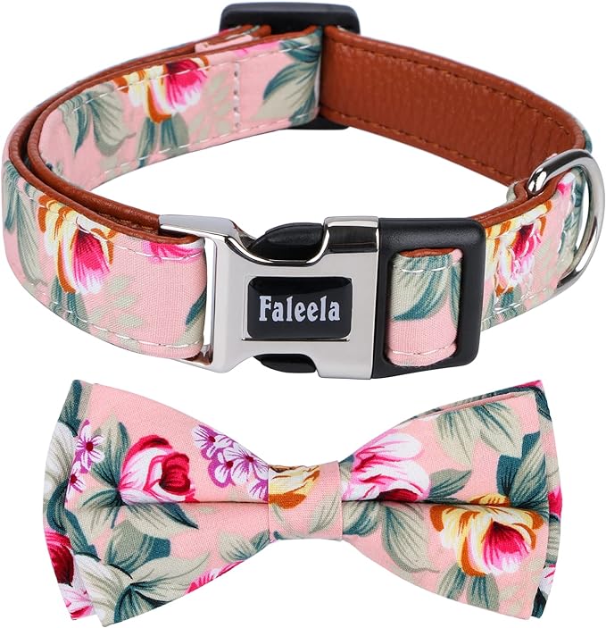 Faleela Cute Soft Girl Dog Collar with Bow, Bowtie Dog Collar for Boy,Detachable Adjustable Collar for Small Medium Large Pet