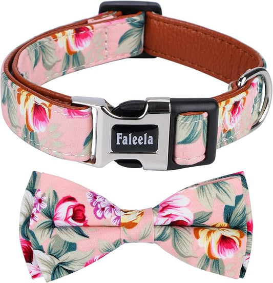 Faleela Cute Soft Girl Dog Collar with Bow, Bowtie Dog Collar for Boy,Detachable Adjustable Collar for Small Medium Large Pet