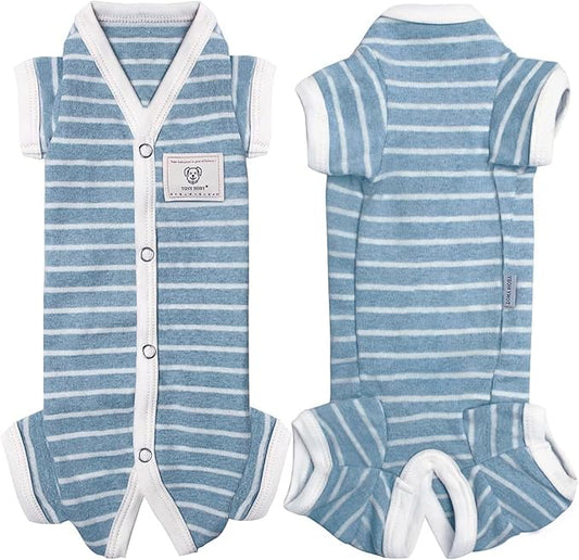 TONY HOBY Female Pet Dog Pajamas Stripes 4 Legged Dog pjs Jumpsuit Soft Cotton Dogs Clothes(S, Blue+White-Girls)