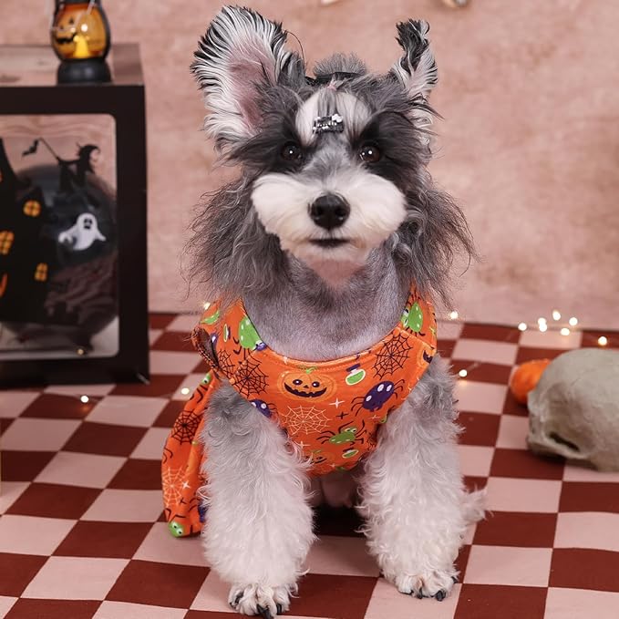 CuteBone Halloween Dog Dresses Velvet Holiday Small Dogs Clothes Onesie Pet Apparel Girl Puppy Skirt with Bow Hair Rope CVA47S