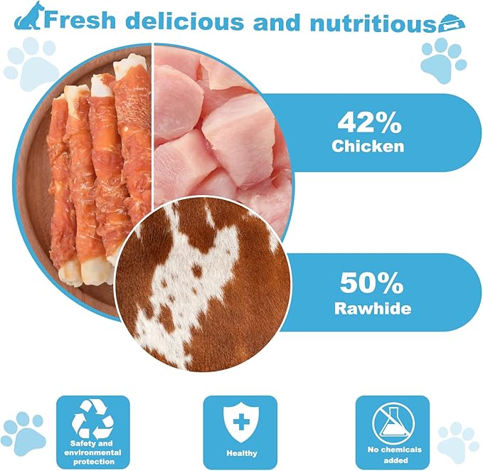 Dog Treats Chicken Wrapped Rawhide Rolls Healthy Dog Chews Long Lasting1 lb/454g