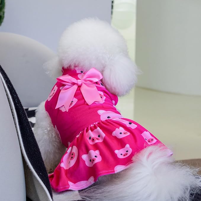 CuteBone Turtleneck Dog Velvet Dress Puppy Skirt Costume Pet Clothes Cat Apparel with Bow Hair Rope for Small Dogs CVD06L