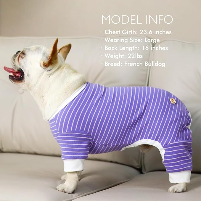 KYEESE Dog Pajamas Striped Dog PJS Lightweight Pet Onesie Stretchable Pet Outfit Soft Puppy Clothes Comfort Puppy Pajamas for Small Dogs, Purple, XS