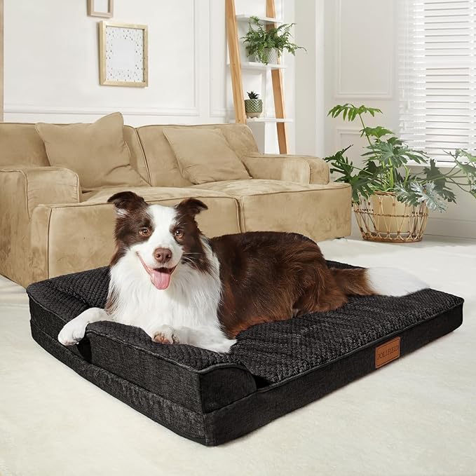 Orthopedic Jacquard Dog Bed for Medium Dogs, Waterproof L Shaped Medium Pet Sofa Bed with Washable Removable Cover, Non-Slip Soft Warm Comfortable Pet Couch Sleep Mat, 30''X20'' Black