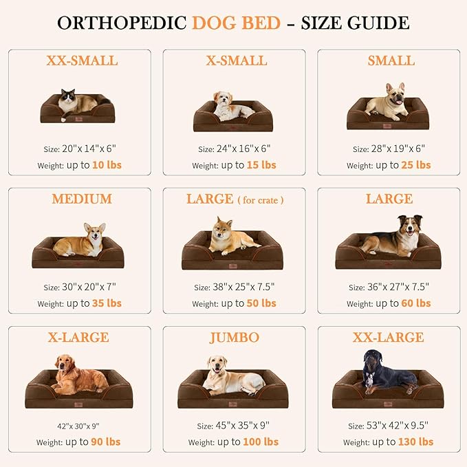 Comfort Expression Large Dog Beds Waterproof Orthopedic Foam Dog Sofa Beds Comfy Pet Bed with Washable Removable Cover & Non-Slip Bottom(Large,Chocolate Brown)