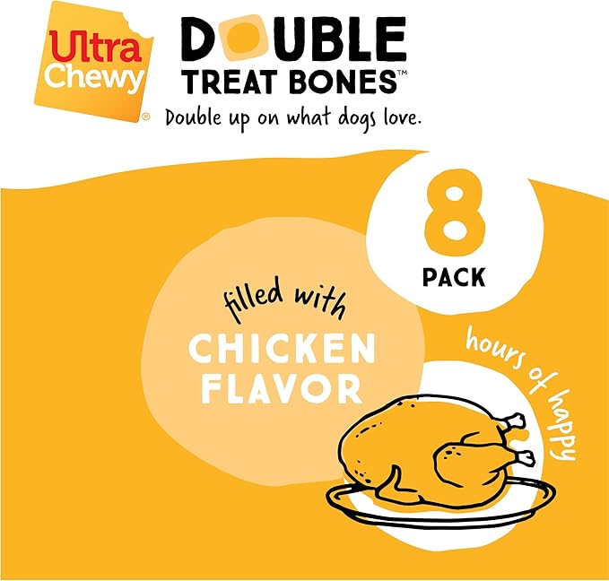 Ultra Chewy Double Treat Bones: Long-Lasting Treats Made in USA for Large and Small Breeds, Highly Digestible, for Aggressive Chewers (Peanut Butter and Bacon Cheese Flavor, 2 Packs)