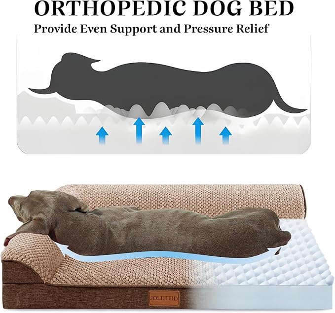Orthopedic Jacquard XL Dog Bed for Large Dogs 42''X28'', Waterproof L Shaped Big Large Pet Sofa Bed with Washable Removable Cover, Non-Slip Soft Warm Comfortable Pet Couch Sleep Mat, Brown