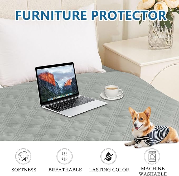 hyha Waterproof Dog Blanket, Reversible Pet Bed Blanket, Soft Sofa Couch Cover for Dogs Washable, Waterproof Pet Couch Covers for Sofa Puppy Cats Furniture Protector(82"x82", Grey/Light Grey)