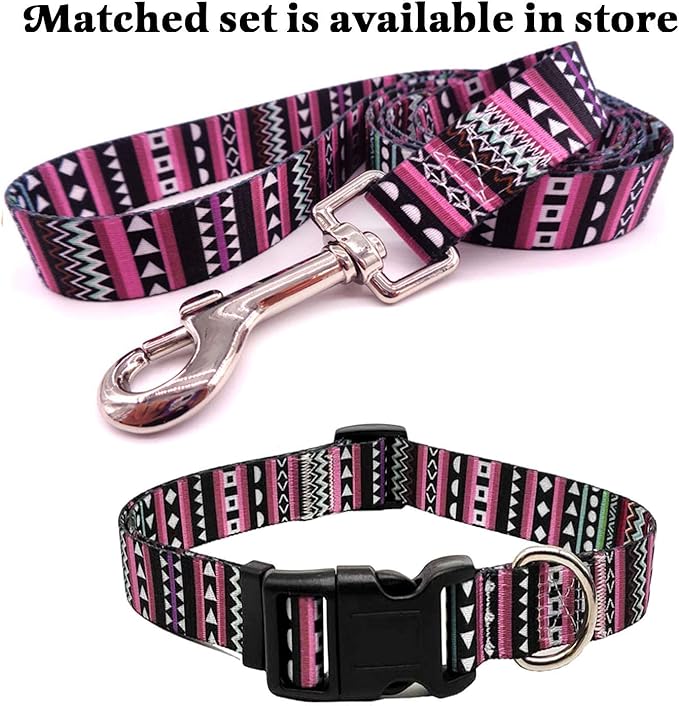 Dog Collar with Bohemia Floral Tribal Geometric Patterns - Soft Ethnic Style Collar Adjustable for Small Medium Large Dogs（Bohemian Purple,L）