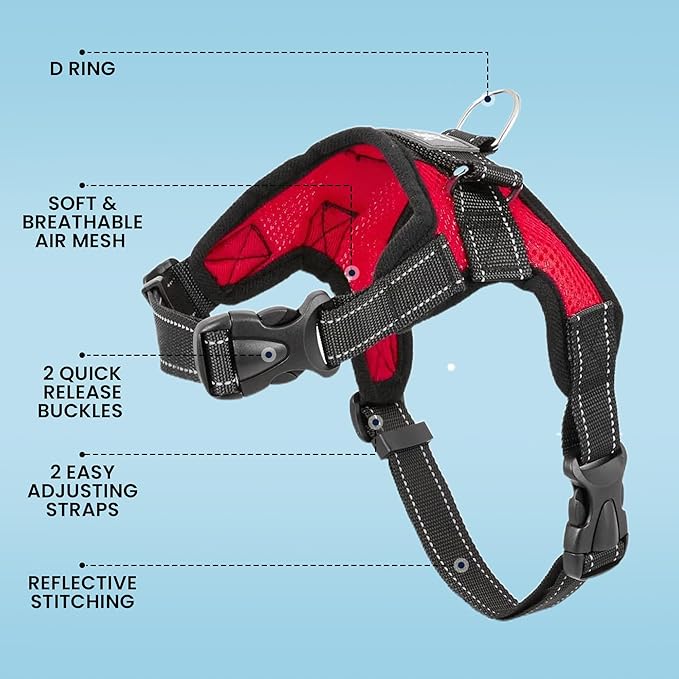 No Pull Reflective Adjustable Dog Harness With Handle- Comfortable Soft All Weather Mesh, Easy On Puppy Harness For Small Medium and Large Dogs (Red) X-Small