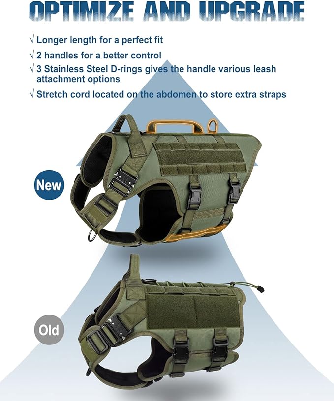 Tactical Dog Harness - PETNANNY Dog Harness Service Dog Vest for Large Breed Dog, Hook and Loop Panel for Service Dog Patchs, Work Dog MOLLE Vest with Handle for Walking Hiking Training(Green,L)