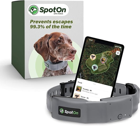 SpotOn GPS Wireless Dog Fence Collar, Accurate & Reliable, Unlimited Fences, No Subscription, Built in USA, Carrier Model, Compatible with Verizon, Medium Dog Breed Neck Size 12"-18"