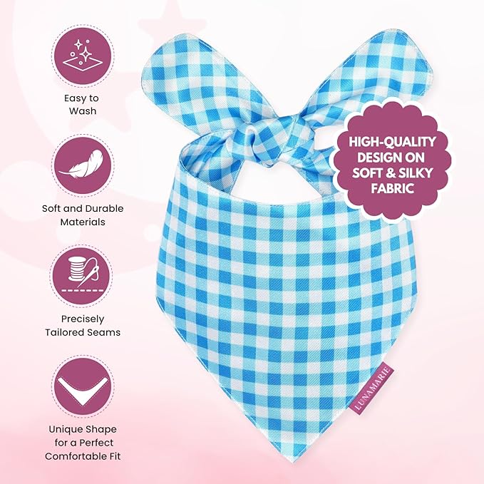 Luxury Pet Birthday Bandanas -Premium & Silky Poly Fabric | 100% Handmade | Custom Shape Dual Layered (Blue Checkers, Small)
