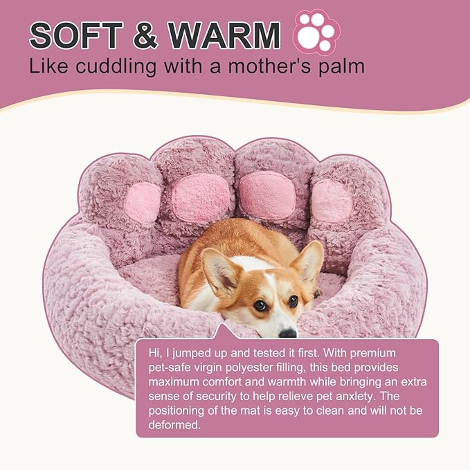 Jiupety Paw Shape Calming Pet Bed, Medium Plush Faux Fur Donut Bed for Dogs & Cats, Machine Washable, Non-Slip Bottom, Extra Large Size (32"×32"×10"), Purple