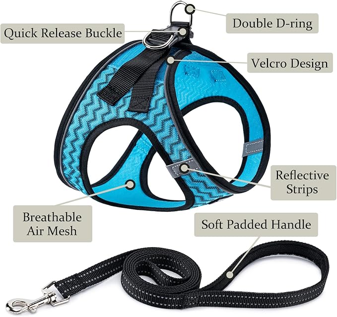 Dog Harness with Leash Set, No Pull Adjustable Reflective Step-in Puppy Pet Vest Harnesses for Small Medium Large Dogs and Cats,Blue Stripe XL