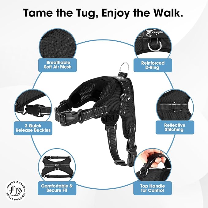 No Pull Reflective Adjustable Dog Harness with Handle- Comfortable Soft All Weather Mesh, Easy On Puppy Harness for Small Medium and Large Dogs (Black) Small
