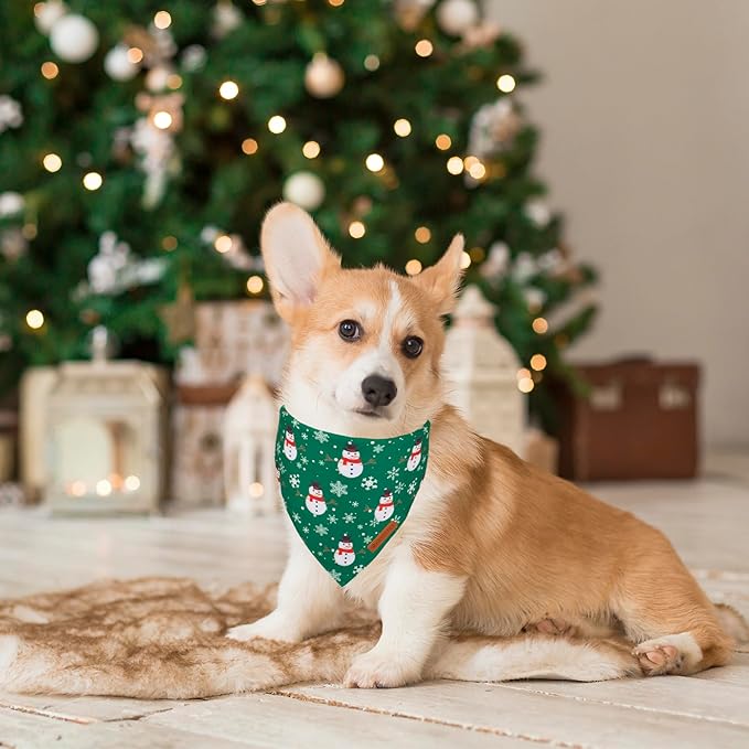 ADOGGYGO Christmas Dog Bandanas, Snowman Santa Xmas Pet Scarf, Multi Size Offered, Red Green Christmas Bandana for Medium Large Dogs Pets (Large)
