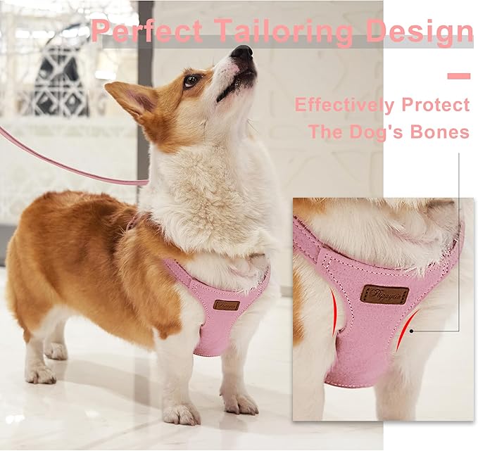 Puppytie No Pull Dog Harness with Multifunction Dog Leash,Soft Adjustable No Choke Escape Proof Pet Harness Vest for Medium Dogs or Large Dogs,Pink,M