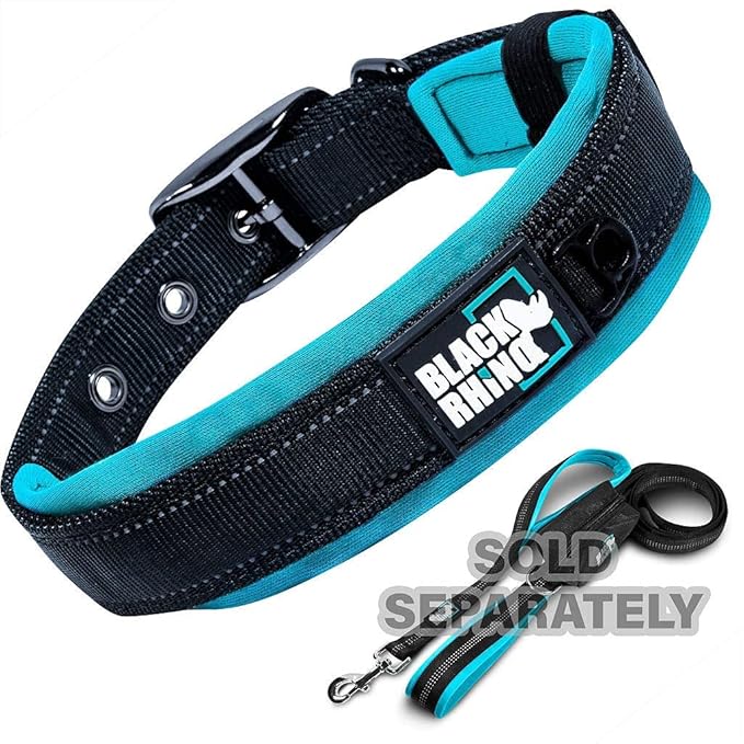 Black Rhino - The Comfort Collar Ultra Soft Neoprene Padded Dog Collar for All Breeds - Heavy Duty Adjustable Reflective Weatherproof (Small, Sport Blue/Bl)