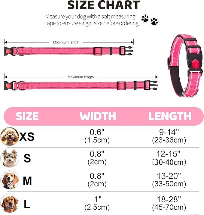 2 Pack Reflective Dog Collars for Medium Dogs Girl Boys,Female Male,Nylon Dog Collars for Puppy small Large Dog with Quick Release Safety Buckle, Durable padded soft neoprene Dog Collar,Orange,Green,M