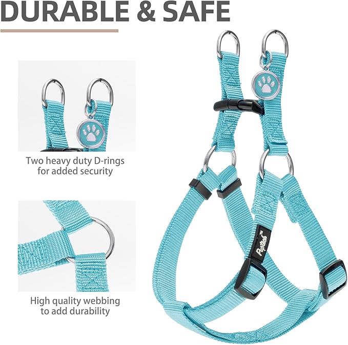 PUPTECK No Pull Dog Harness Soft Adjustable Basic Nylon Step in Puppy Vest Outdoor Walking with ID Tag SkyBlue