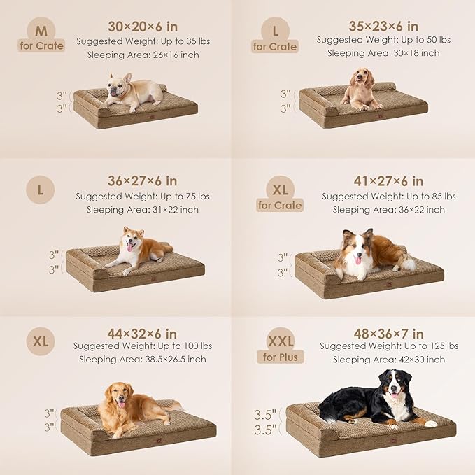 EHEYCIGA Memory Foam Dog Bed Medium Sized Dogs, Waterproof Dog Bed Orthopedic with Washable Removable Cover, Non-Slip Pet Bed Couch for Crate, 30x20x6 Inches, Camel