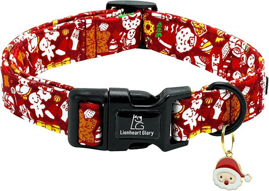 Lionheart glory Christmas Dog Collar, Red Christmas Santa Deer Dogs Collar Adjustable Soft Comfortable Collars for Medium Dogs Girl or Boy Pet Gift Fall Cute Collar