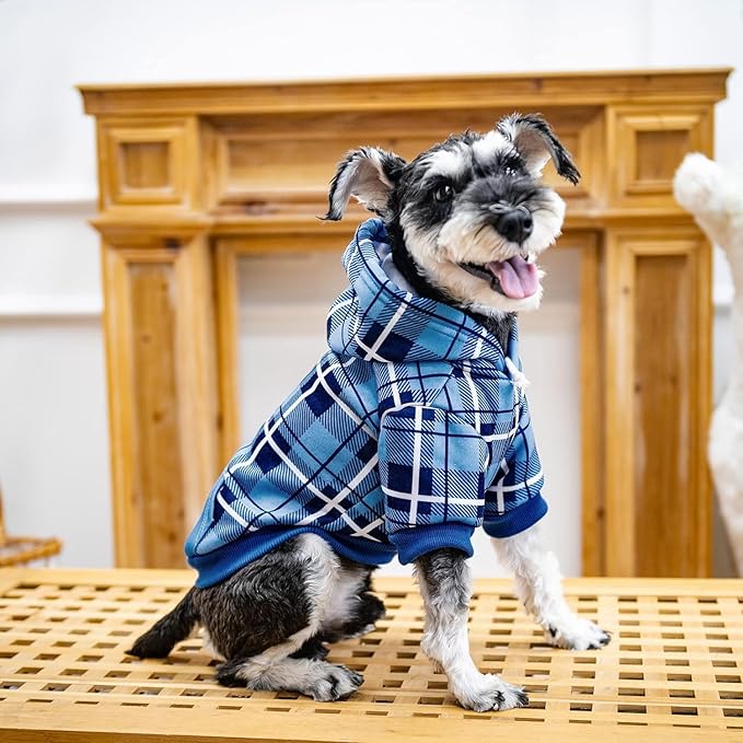 EXPAWLORER Plaid Dog Hoodie - British Style Warm Dog Sweater Shirt with Leash Hole,Pitbull Clothes Outfits,Winter Coat Apparel for All Breeds Puppy Girl Boy-Cat Apparel