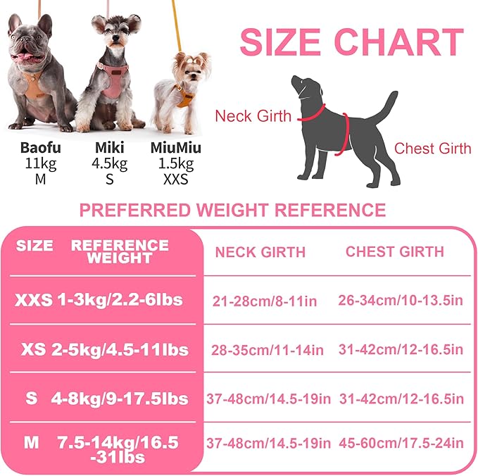 Puppytie No Pull xs Dog Harness with Multifunction Dog Leash,Soft Adjustable No Choke Escape Proof Pet Harness Vest,Suede Bow Pink,XXS