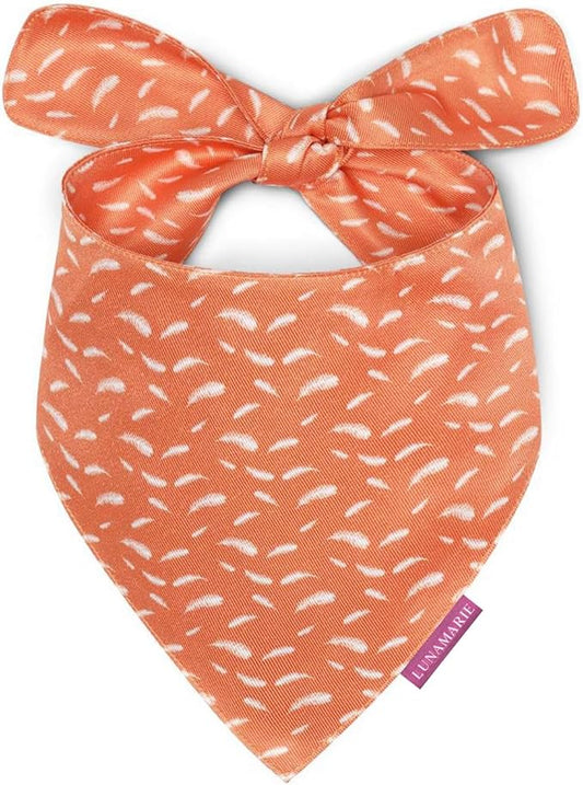 Luxury Pet Birthday Bandanas -Premium & Silky Poly Fabric | 100% Handmade | Custom Shape Dual Layered (Orange Feathers, Medium)