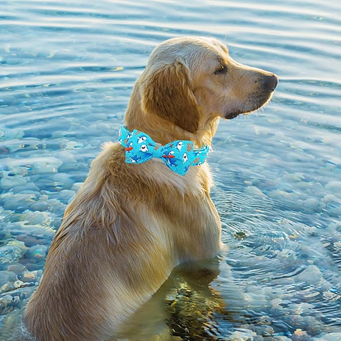 Dog Collar, Shark Print Bowtie Puppy Collar Boy Pet Collar Bow Tie Collar for Dogs Soft Durable Adjustable Dog Collars for Large Dogs