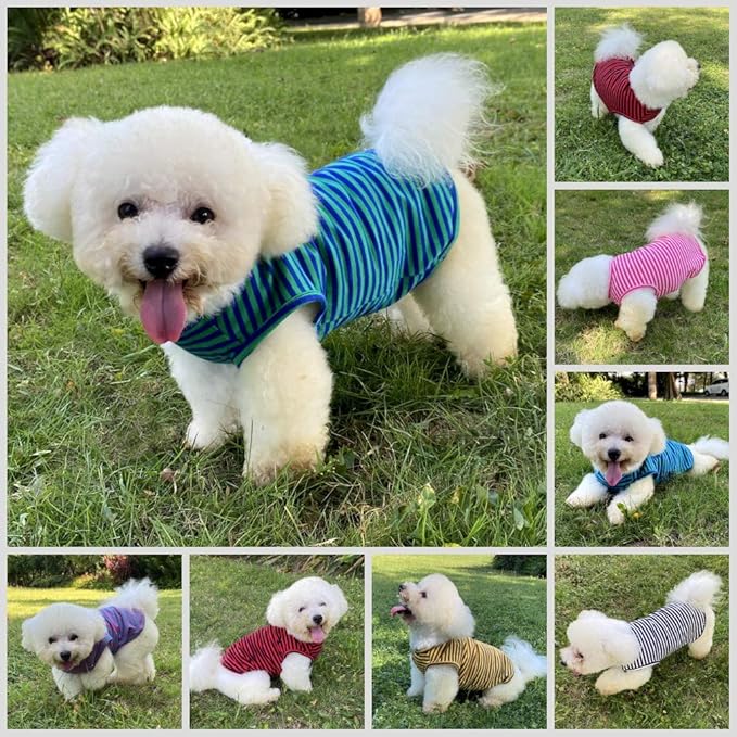 Dog Shirts Cotton Striped T-Shirts, Breathable Basic Vest for Puppy and Cat, Super Soft Stretchable Doggy Tee Tank Top Sleeveless, Fashion & Cute Color for Boys and Girls (S, Pink+Green)