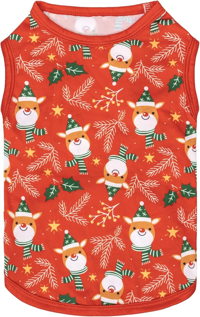 CuteBone Dog Christmas Shirts 2-Pack Soft Pet Clothes Breathable Summer Vest for Small Puppy and Stretchy Cat Apparel 2BX16S