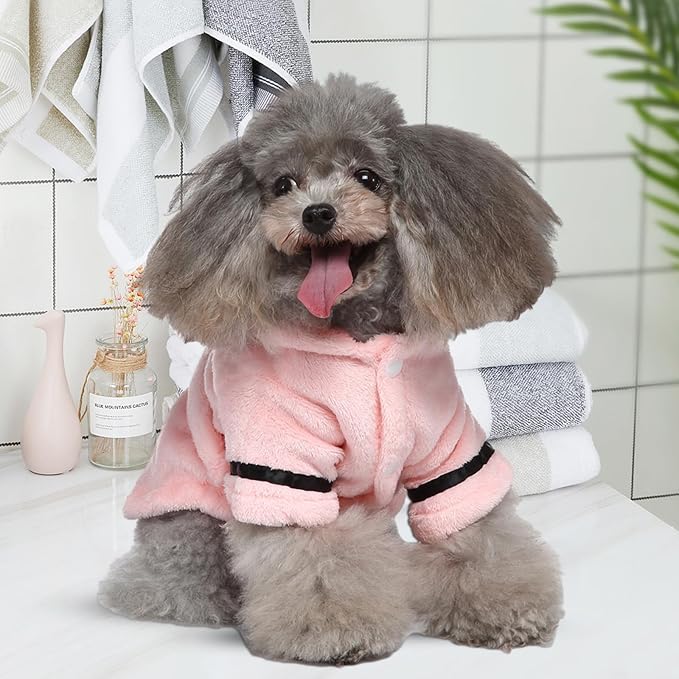 Petyoung Pet Bathrobe Dog Pajama Thickened Hooded Bathrobe Quick Drying and Super Absorbent Dog Bath Towel Soft Pet Nightwear for Puppy Small Dogs Cats